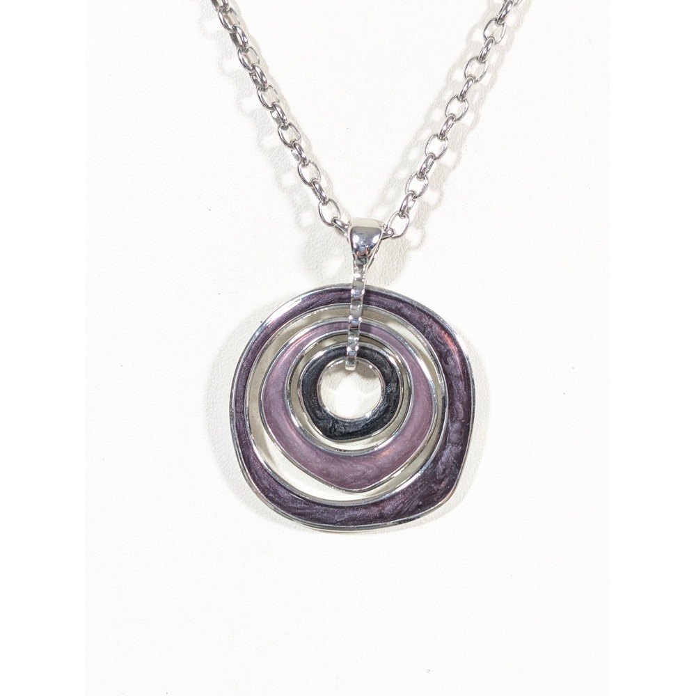 Lia Sophia Loops Necklace Purple Enamel Silver Tone Circle Pendant 18"